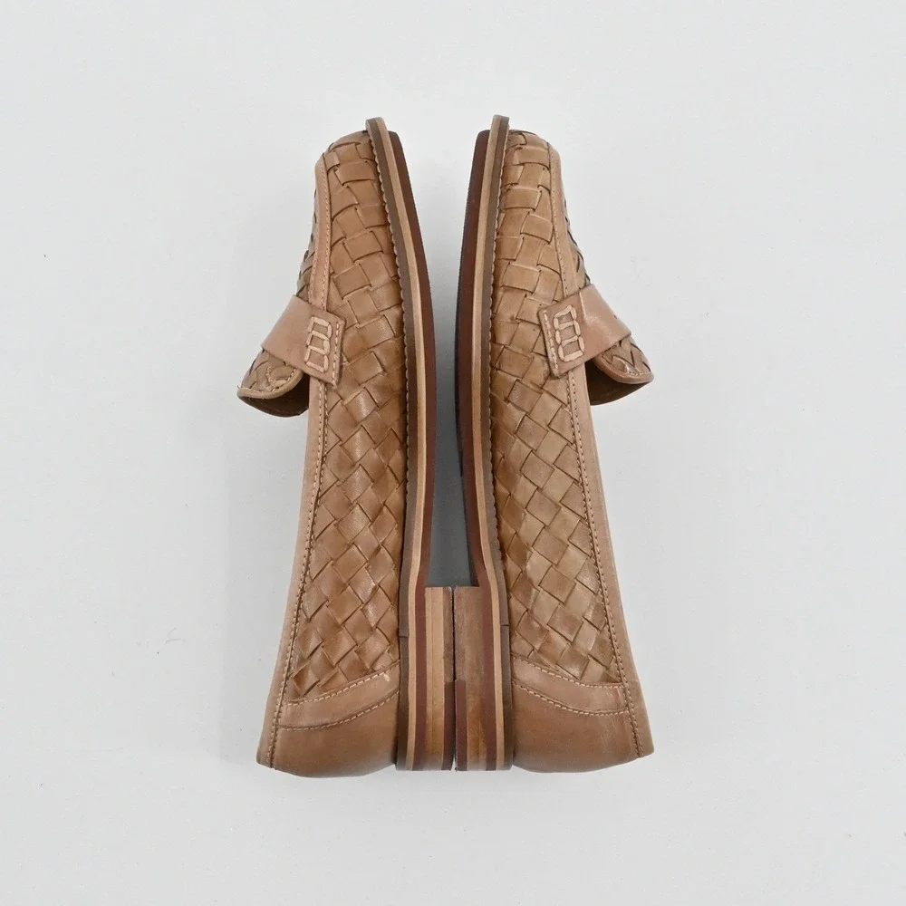 Sesto Meucci Woven Leather Penny Loafers in Tan